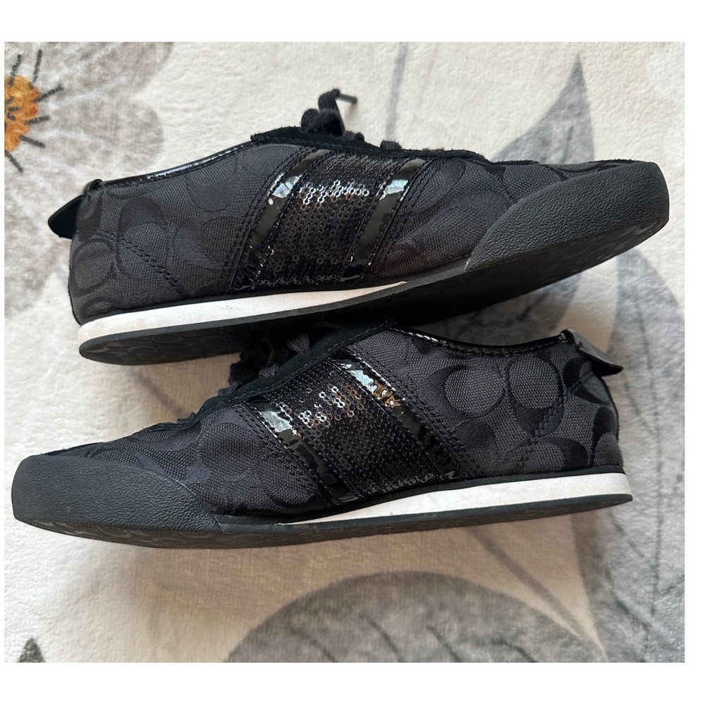Coach Paxton Black Signature C Jacquard Sequin Patent Leather Sneakers A1728 7M